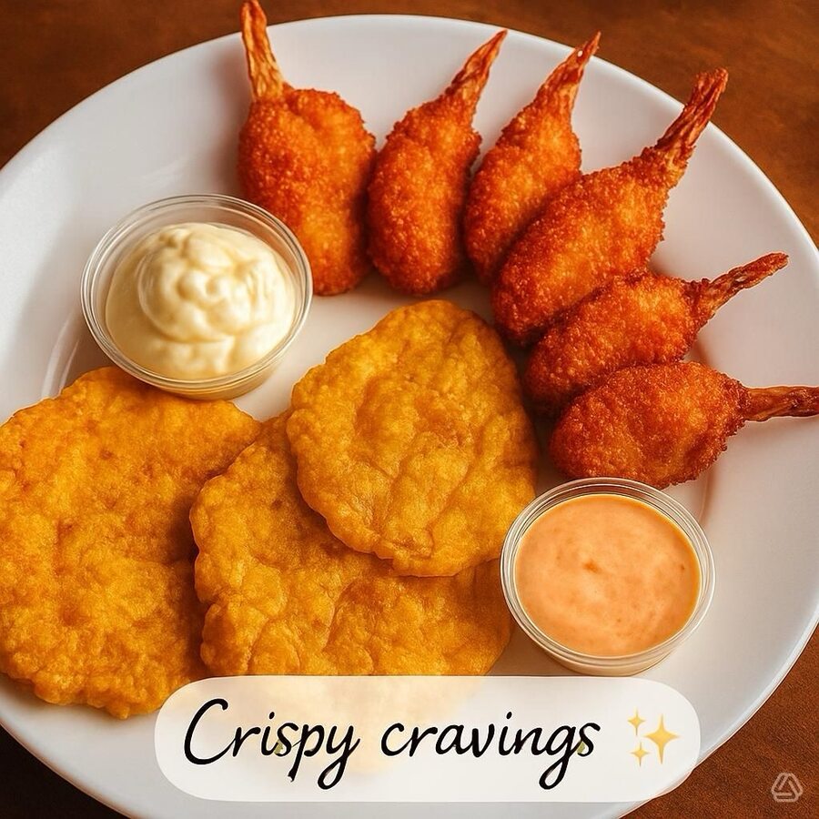 Fried shrimp and corn fritters with dipping sauces at El Yate Vieques